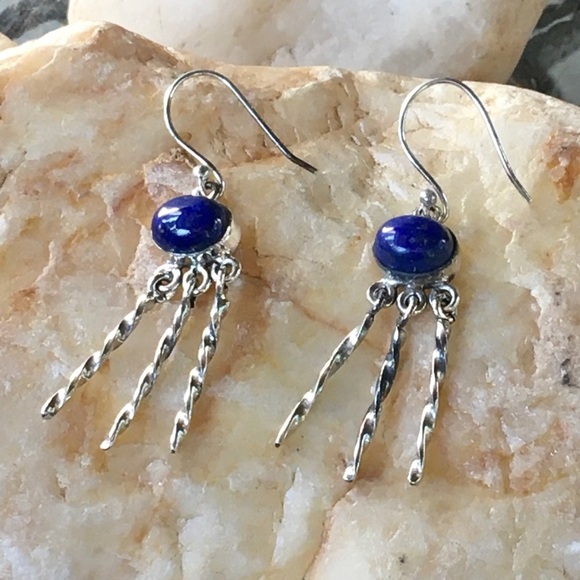 LAPIS LAZULI 925 sterling chandelier earrings NWT - Picture 1 of 6